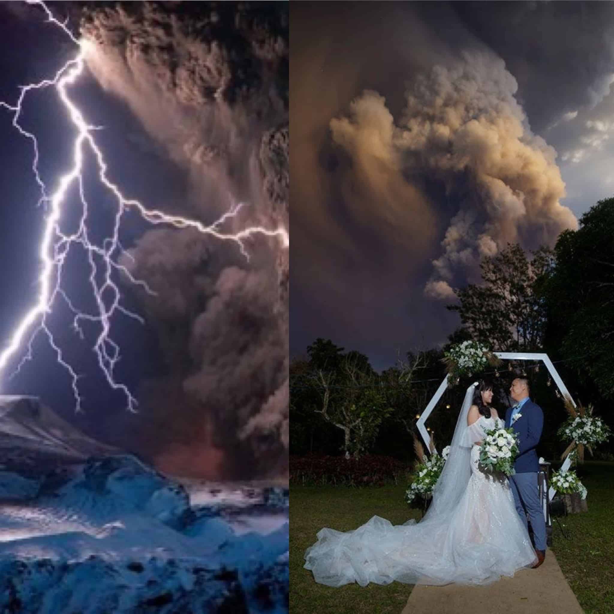 Mariage sous le volcan en éruption et images effrayantes