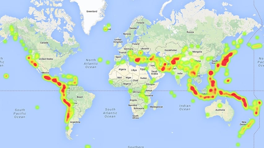 خريطة الزلازل و البراكين