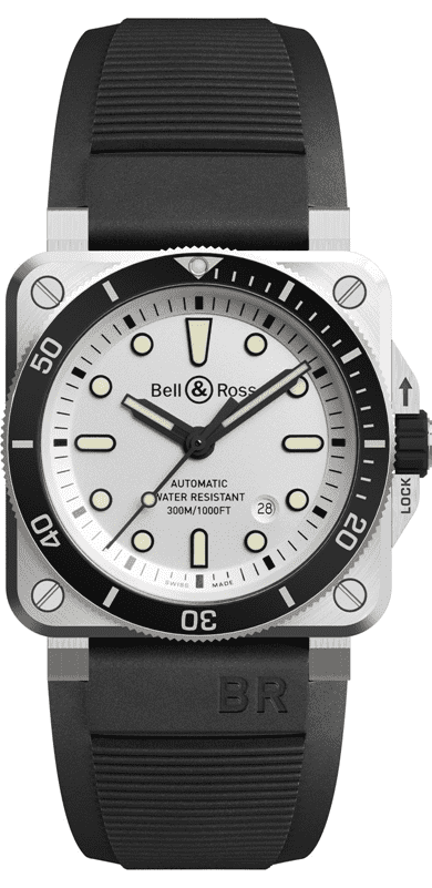 BR 03-92 Diver White اكتشاف المياه الجليدية من ساعة bell & Ross 