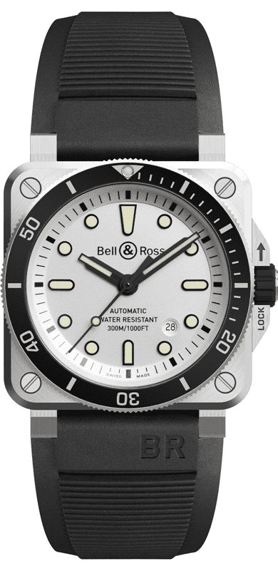 BR 03-92 Diver White  اكتشاف المياه الجليدية من ساعة  bell & Ross 