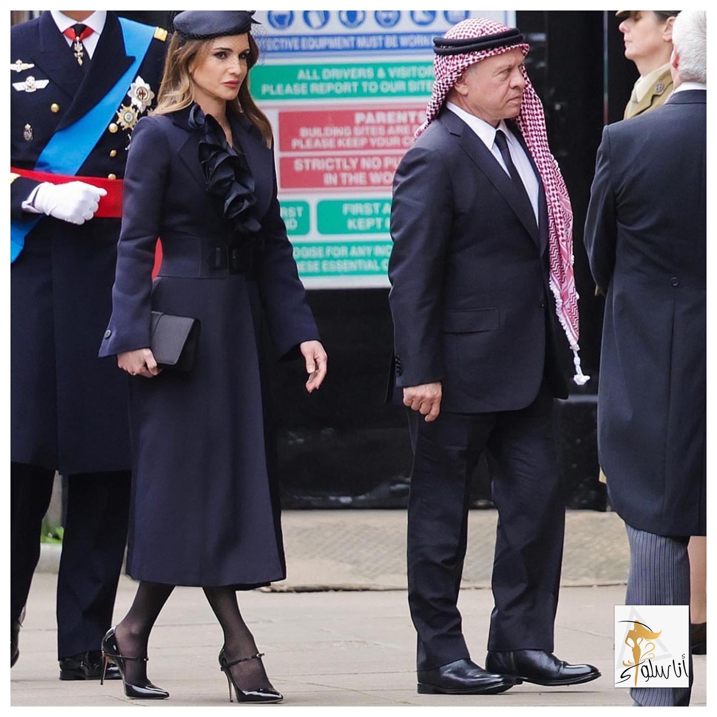 La reina Rania i el rei Abdullah al funeral de la reina Isabel