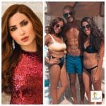 O marido de Nisreen Tafesh con dúas mozas na praia