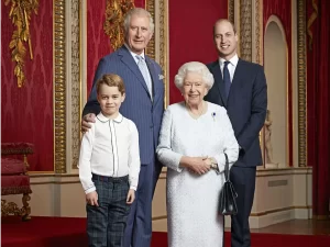 The late Queen, King Charles, Prince William and Prince George