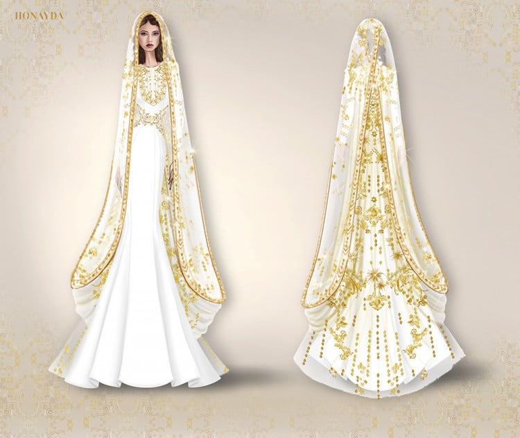 Detalles do vestido de Henna Ragwa Al Seif